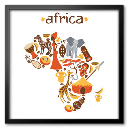 Obraz w ramie Mapa Afryki z symbolami afrykańskimi
