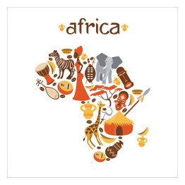 Plakat samoprzylepny Mapa Afryki z symbolami afrykańskimi