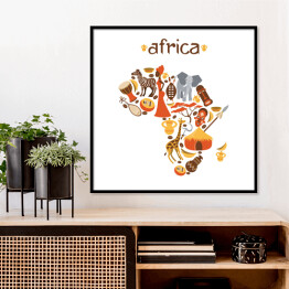 Plakat w ramie Mapa Afryki z symbolami afrykańskimi
