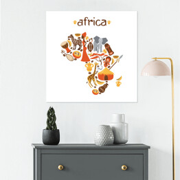 Plakat samoprzylepny Mapa Afryki z symbolami afrykańskimi