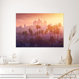 Plakat samoprzylepny Los Angeles podczas gorącego zmierzchu, Kalifornia, USA