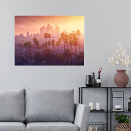 Plakat samoprzylepny Los Angeles podczas gorącego zmierzchu, Kalifornia, USA