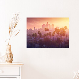 Plakat Los Angeles podczas gorącego zmierzchu, Kalifornia, USA