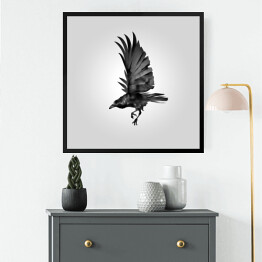 Obraz w ramie Czarna wrona w locie na tle światła