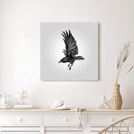 Obraz na płótnie Czarna wrona w locie na tle światła