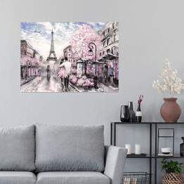 Plakat Obraz olejny - ludzie spacerujący po ulicy Paryża