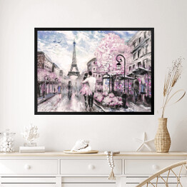 Obraz w ramie Obraz olejny - ludzie spacerujący po ulicy Paryża