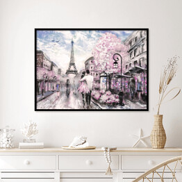 Plakat w ramie Obraz olejny - ludzie spacerujący po ulicy Paryża