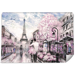Fototapeta winylowa zmywalna Obraz olejny - ludzie spacerujący po ulicy Paryża