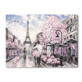 Obraz na płótnie Obraz olejny - ludzie spacerujący po ulicy Paryża