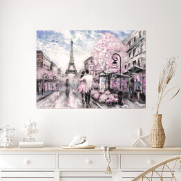 Plakat Obraz olejny - ludzie spacerujący po ulicy Paryża