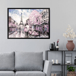 Obraz w ramie Obraz olejny - ludzie spacerujący po ulicy Paryża