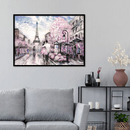 Plakat w ramie Obraz olejny - ludzie spacerujący po ulicy Paryża
