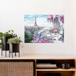 Plakat samoprzylepny Obraz olejny, letnia kawiarnia w Paryżu