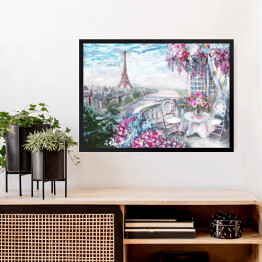 Obraz w ramie Obraz olejny, letnia kawiarnia w Paryżu