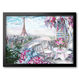 Obraz w ramie Obraz olejny, letnia kawiarnia w Paryżu