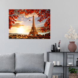 Plakat samoprzylepny Wieża Eiffla - kompozycja z jesiennymi liśćmi 