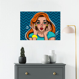 Plakat Zdziwiona rudowłosa kobieta - ilustracja