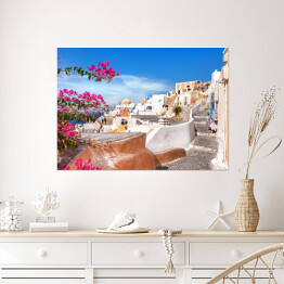 Plakat Roślinność i architektura Oia, wyspy Santorini, Grecja