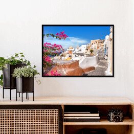 Plakat w ramie Roślinność i architektura Oia, wyspy Santorini, Grecja