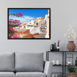 Obraz w ramie Roślinność i architektura Oia, wyspy Santorini, Grecja