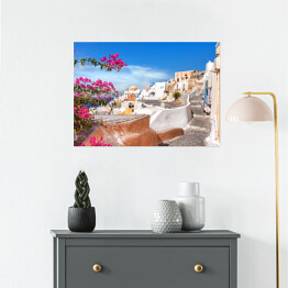 Plakat samoprzylepny Roślinność i architektura Oia, wyspy Santorini, Grecja