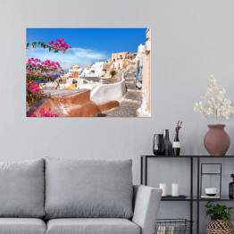 Roślinność i architektura Oia, wyspy Santorini, Grecja