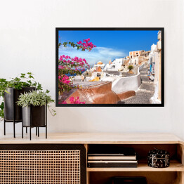 Obraz w ramie Roślinność i architektura Oia, wyspy Santorini, Grecja