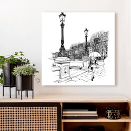 Obraz na płótnie Paryski Nowy Most z zabytkowymi latarniami w deszczu