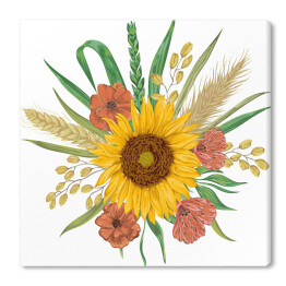 Obraz na płótnie Słonecznik, jęczmień, pszenica, żyto, mak - kompozycja