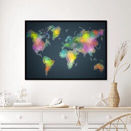 Plakat w ramie Kolorowa mapa świata utworzona z plam