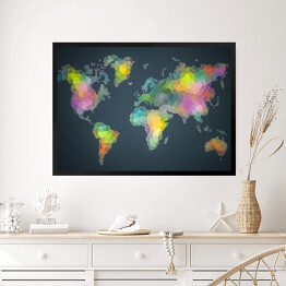 Obraz w ramie Kolorowa mapa świata utworzona z plam