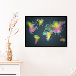 Plakat w ramie Kolorowa mapa świata utworzona z plam