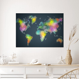 Plakat samoprzylepny Kolorowa mapa świata utworzona z plam