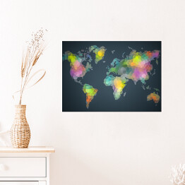 Plakat samoprzylepny Kolorowa mapa świata utworzona z plam