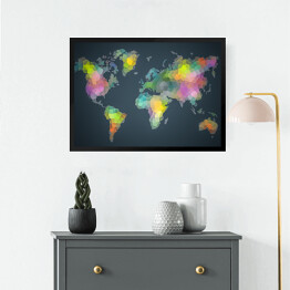 Obraz w ramie Kolorowa mapa świata utworzona z plam