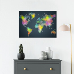 Plakat Kolorowa mapa świata utworzona z plam