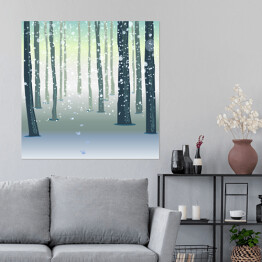 Plakat samoprzylepny Pnie drzew w lesie zimą