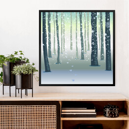 Obraz w ramie Pnie drzew w lesie zimą