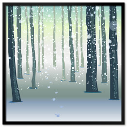 Plakat w ramie Pnie drzew w lesie zimą