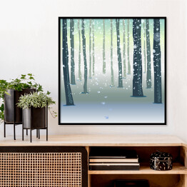Plakat w ramie Pnie drzew w lesie zimą