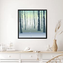Obraz w ramie Pnie drzew w lesie zimą