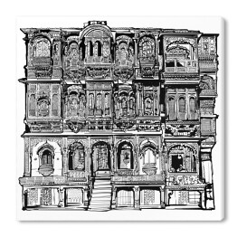 Fasada stary dom z balkonami w Jodhpur w Indiach