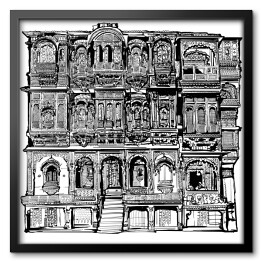 Fasada stary dom z balkonami w Jodhpur w Indiach