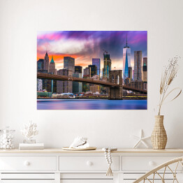 Plakat samoprzylepny Panorama Nowego Jorku na tle ciemnego nieba