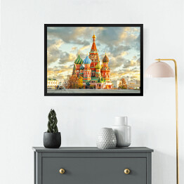 Obraz w ramie Moskwa, pochmurne niebo nad katedrą św. Bazylego