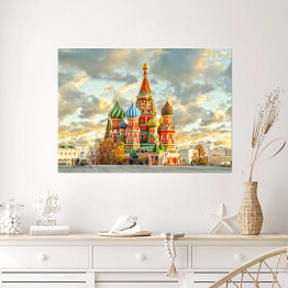 Plakat Moskwa, pochmurne niebo nad katedrą św. Bazylego