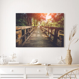 Obraz na płótnie Drewniany most oświetlany przez pojedyncze promienie słońca