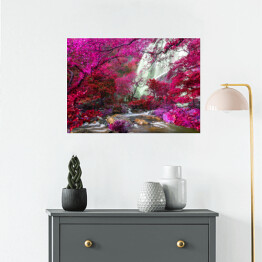 Plakat samoprzylepny Wodospad w lesie jesienią.