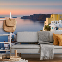 Widok wioski na Santorini wyspie w Grecji